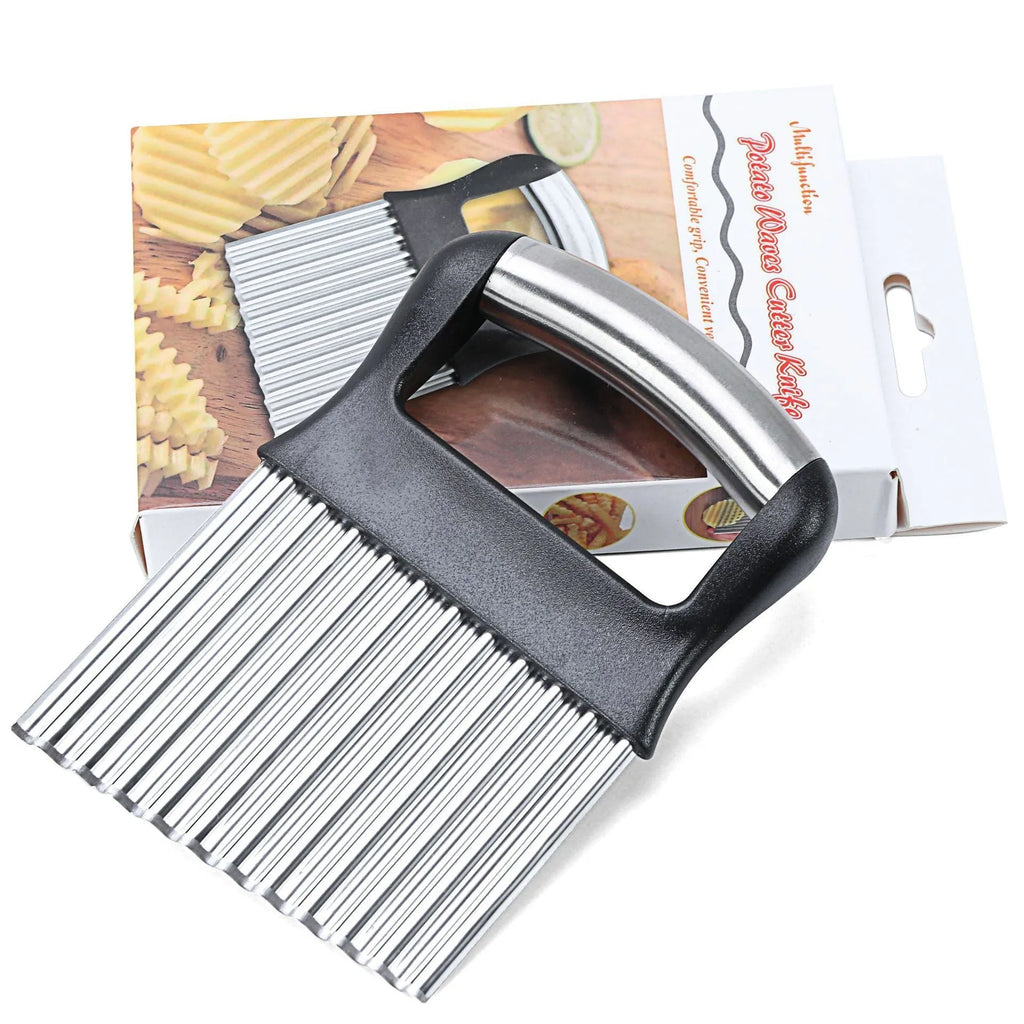 Stainless steel potato wave knife with alloy blade for making waffle-cut chips
