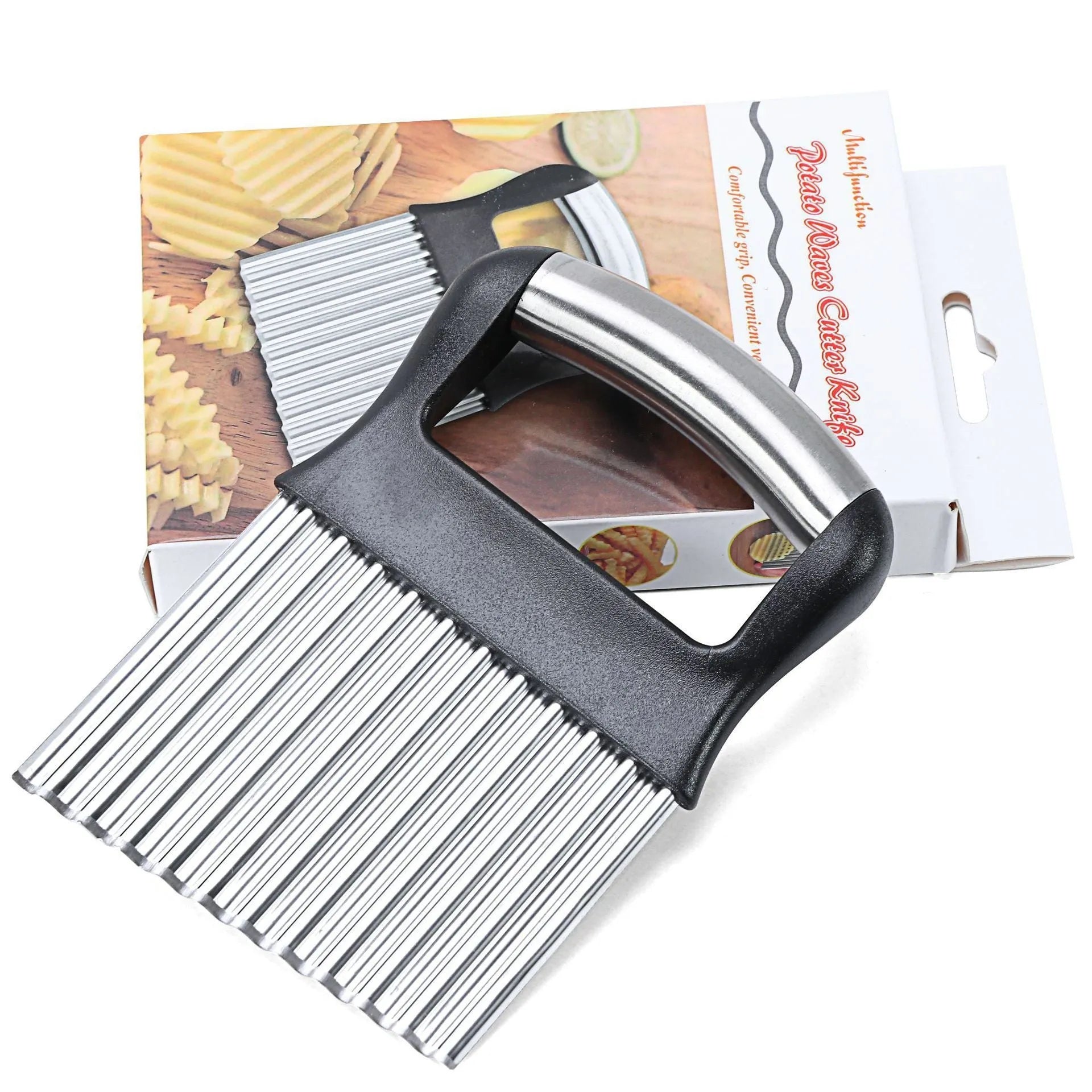 Stainless steel potato wave knife with alloy blade for making waffle-cut chips