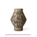 Hand-painted ceramic cylindrical vase with vintage carved art design in tribal totem flower colours