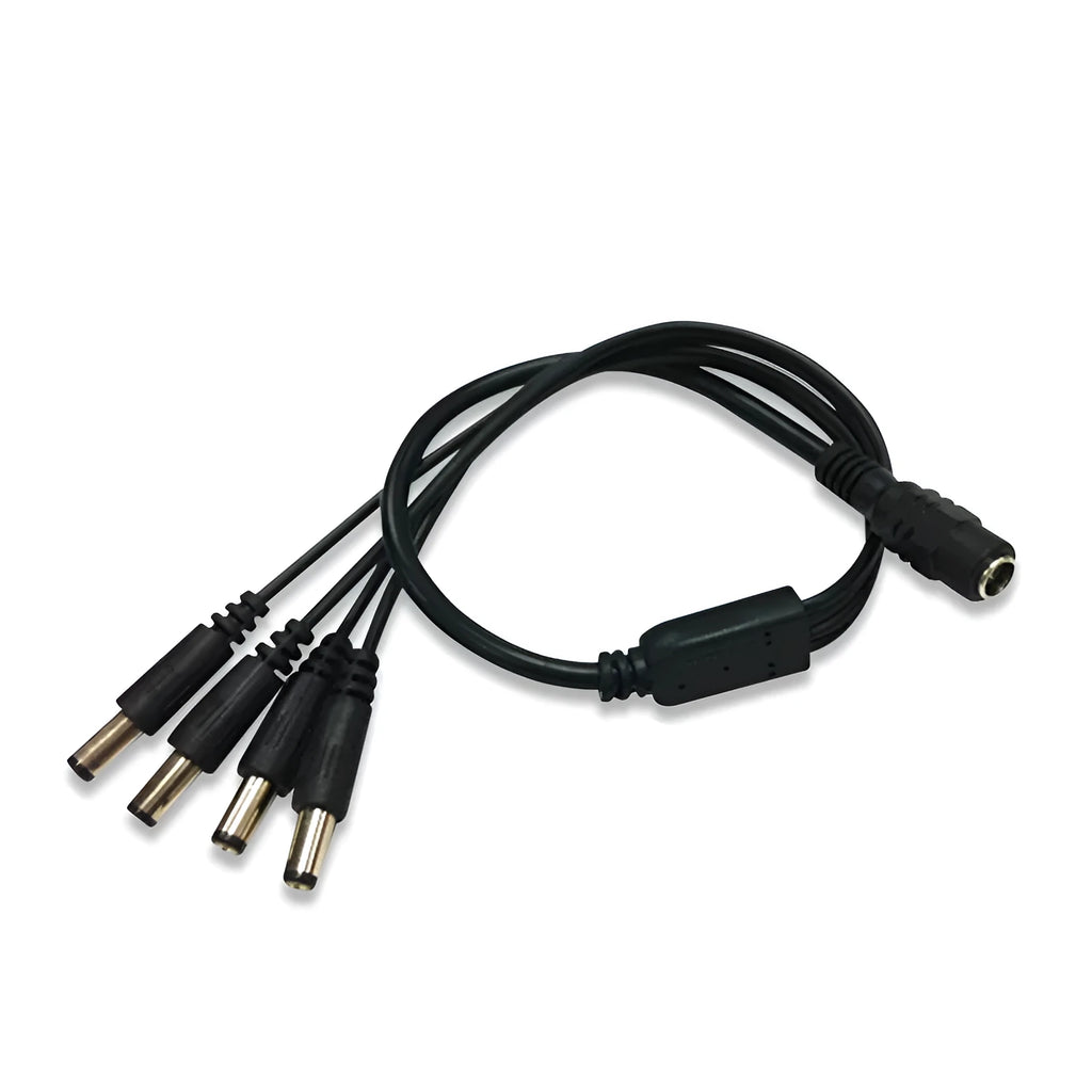 Black DC 1-in-4 monitoring power cable with 5.5mm connectors, length 0.39m