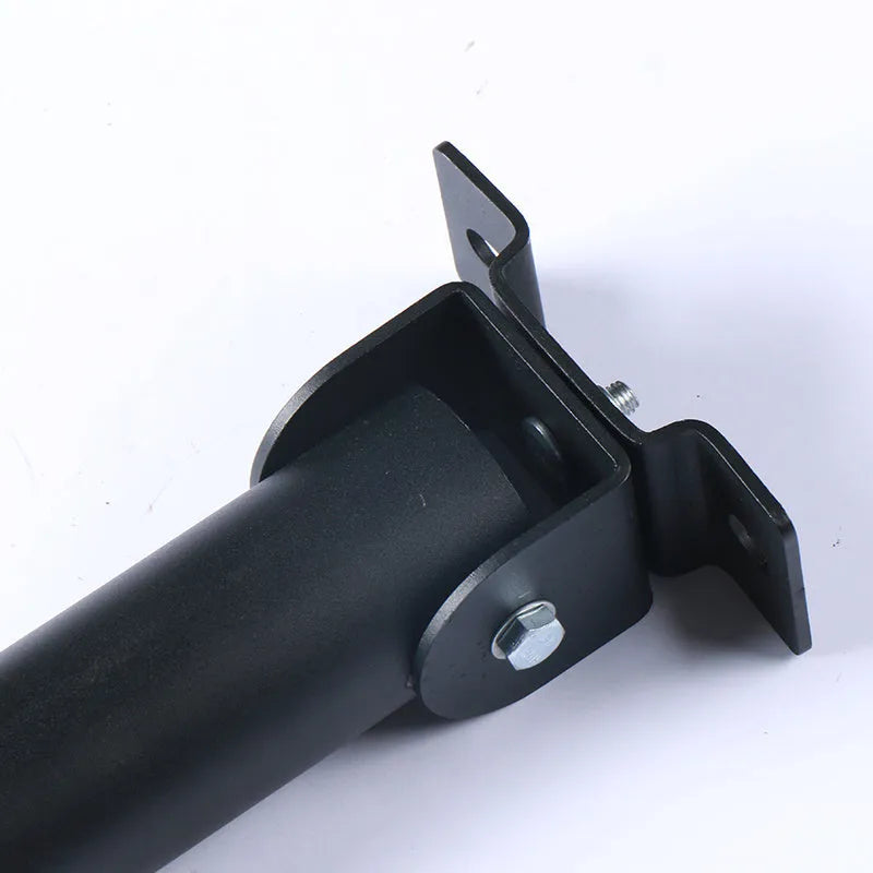 Wall-mounted steel barbell storage rack with 25 vertical holding tubes.
