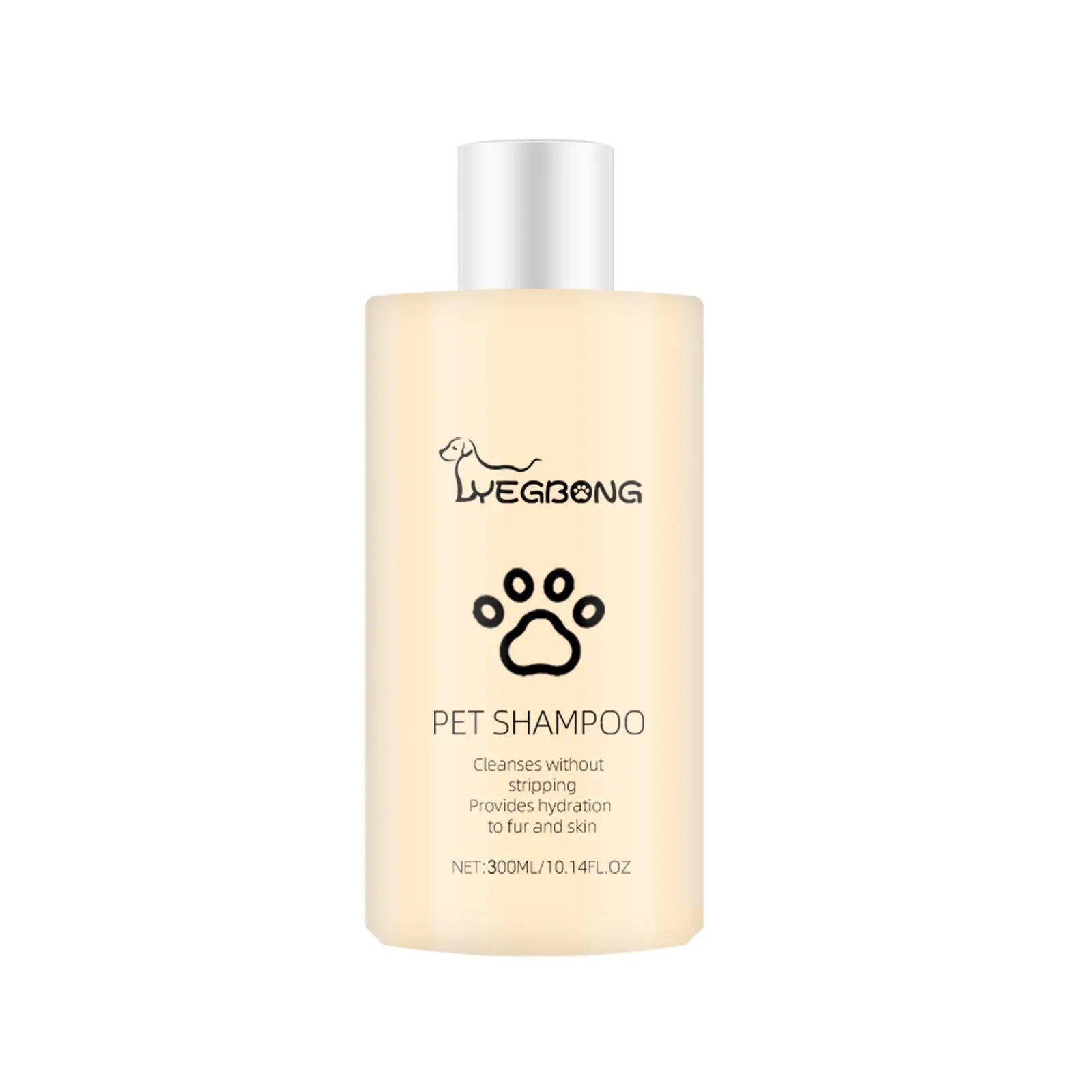 Bottle of mild pet shampoo for dogs to soften fur and reduce tangles