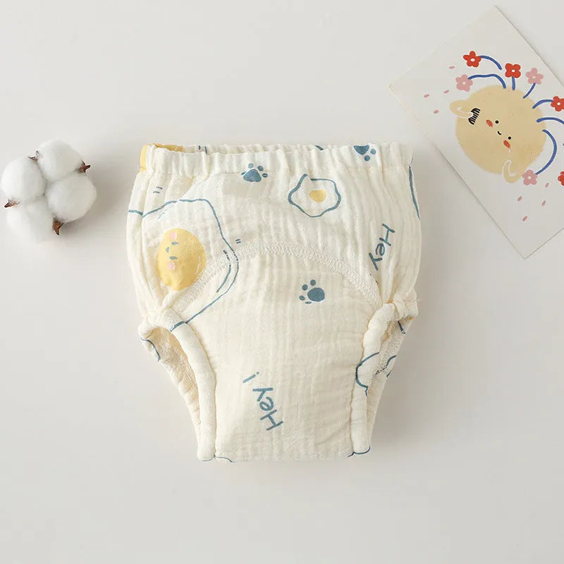 Gauze cotton baby training pants in pure cotton with waterproof layer, ring waist design