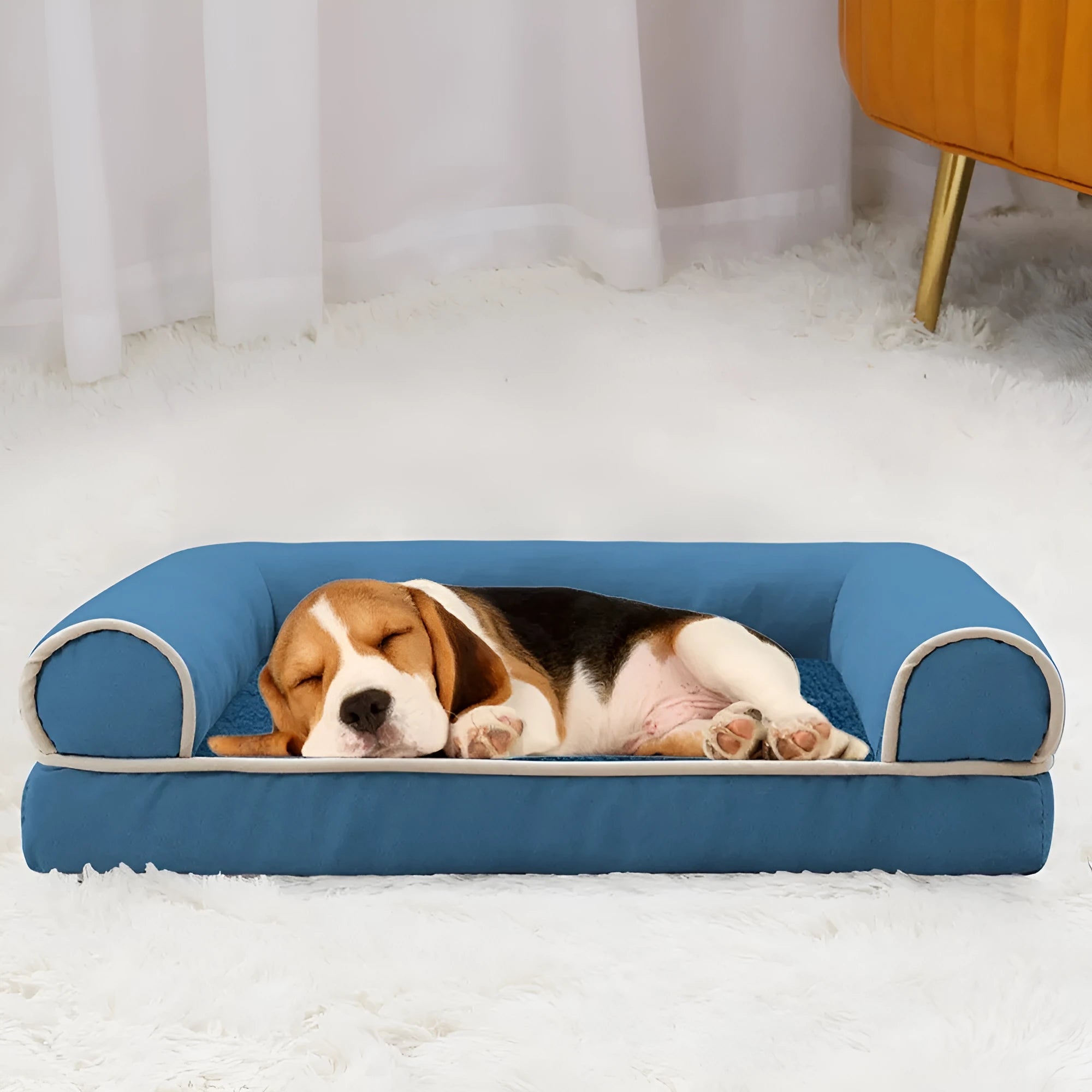 Square breathable cloth dog bed in dark gray available in multiple sizes for pets