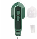 Dark green portable hanging steam iron with ceramic panel, compact design for travel garment care