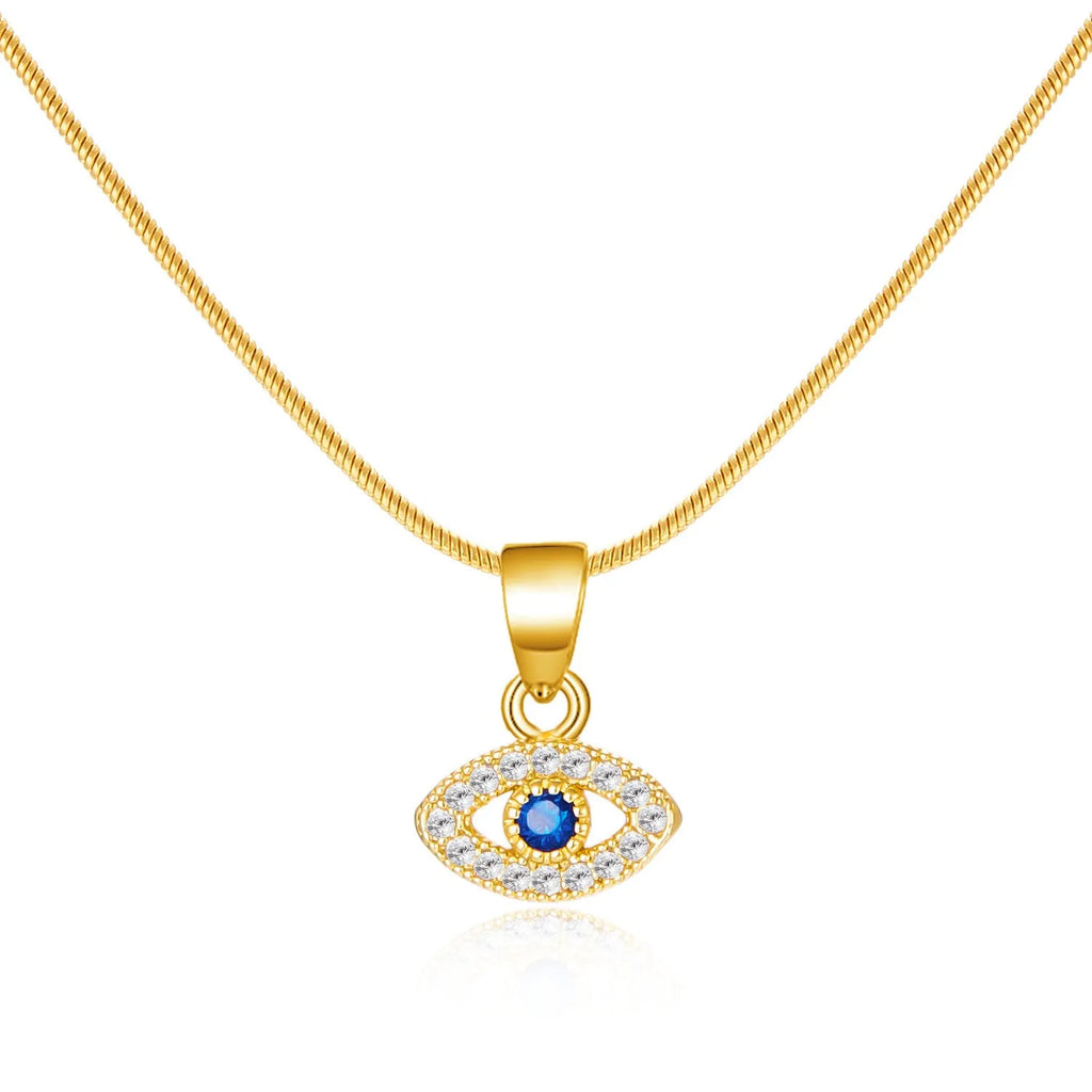 Blue eyes diamond devil's eye copper pendant necklace with electroplated finish on adjustable cross chain