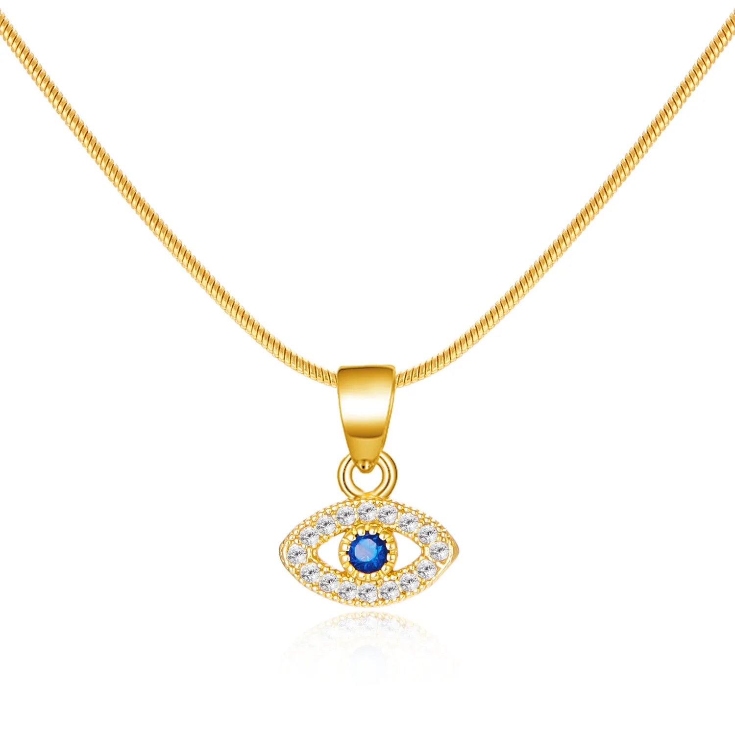 Blue eyes diamond devil's eye copper pendant necklace with electroplated finish on adjustable cross chain