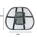 Black car lumbar support pillow showing 41x39cm dimensions and polypropylene fibre material.
