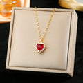 Titanium steel heart flower jewellery set with gold red colour and mixed gem inlays