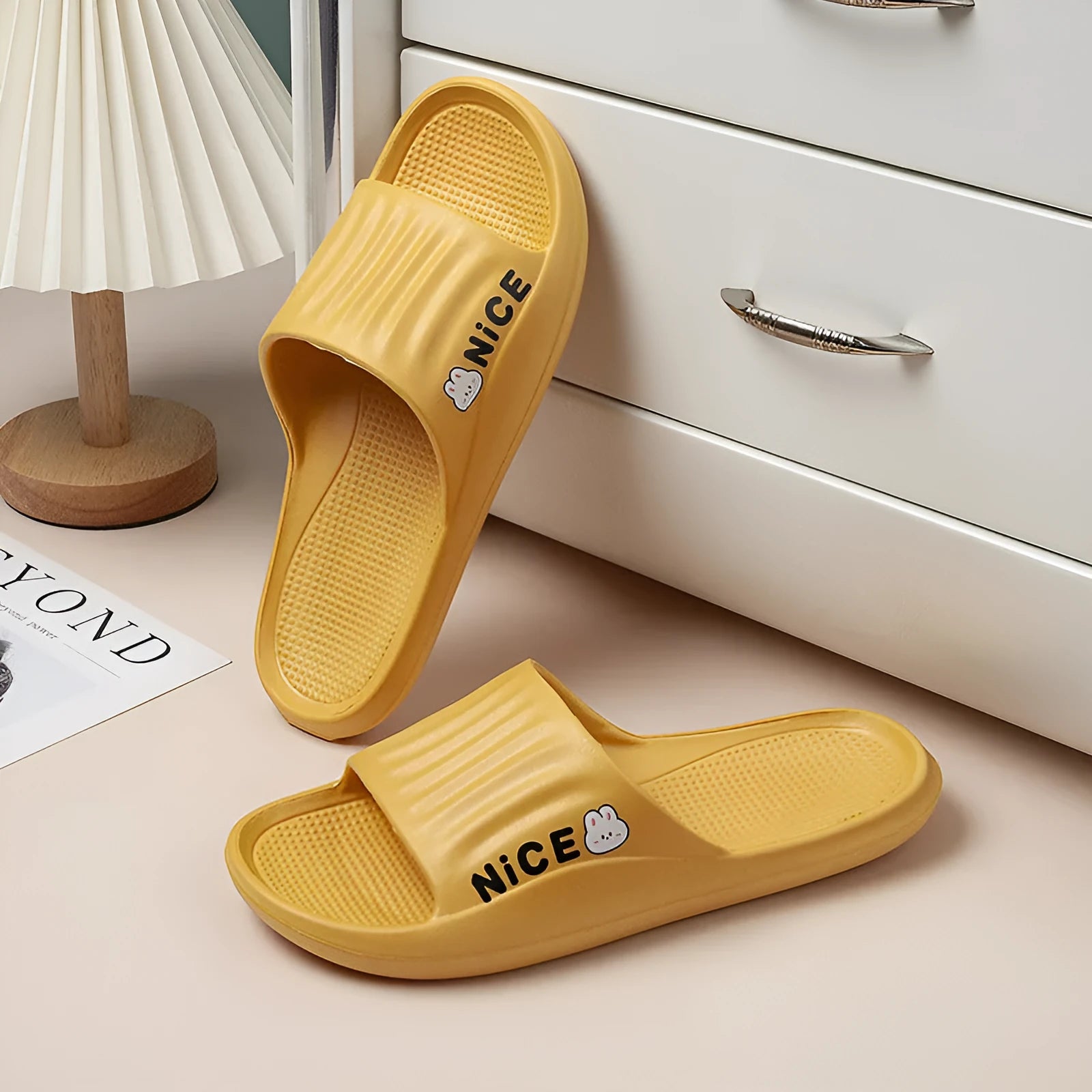 Cartoon pattern EVA flip flop slippers for adults in various colours with non-slip soles