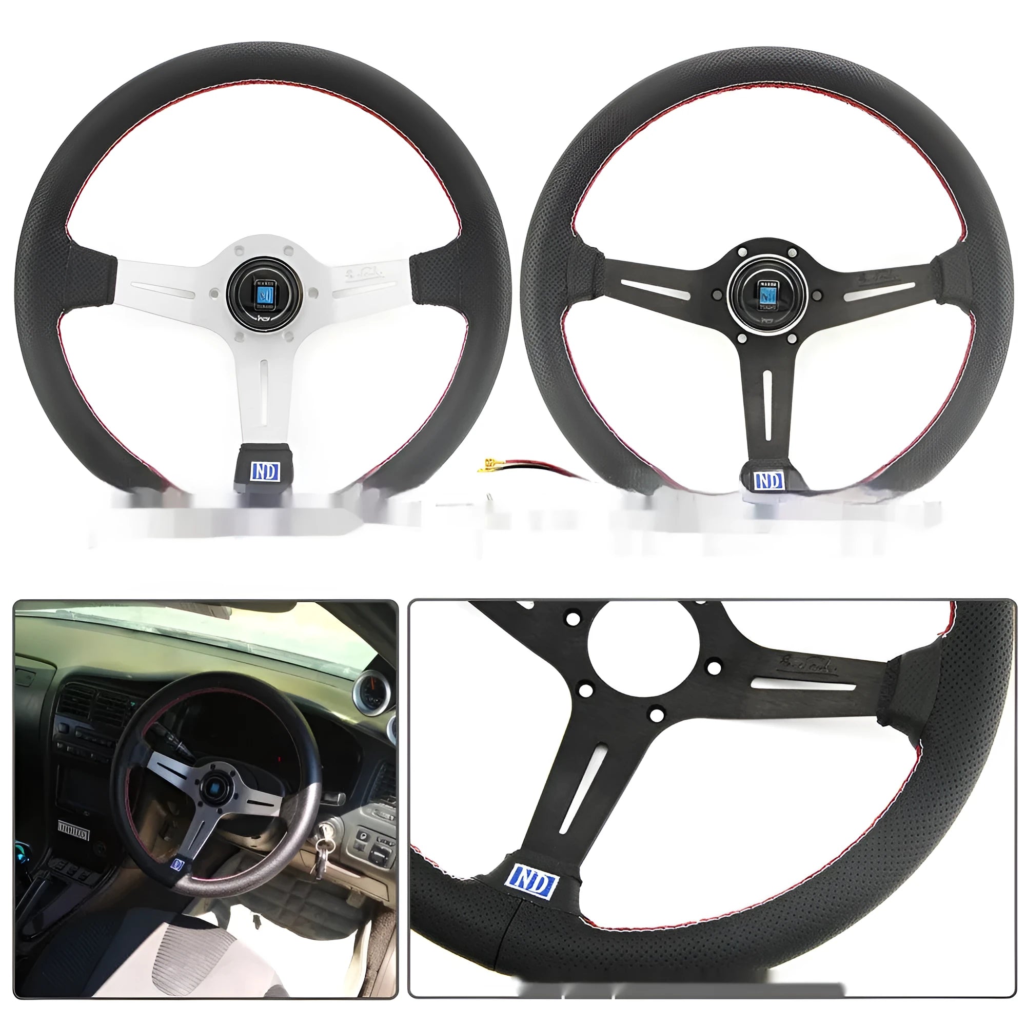 14-inch leather steering wheel with concave centre in black or silver skeleton options