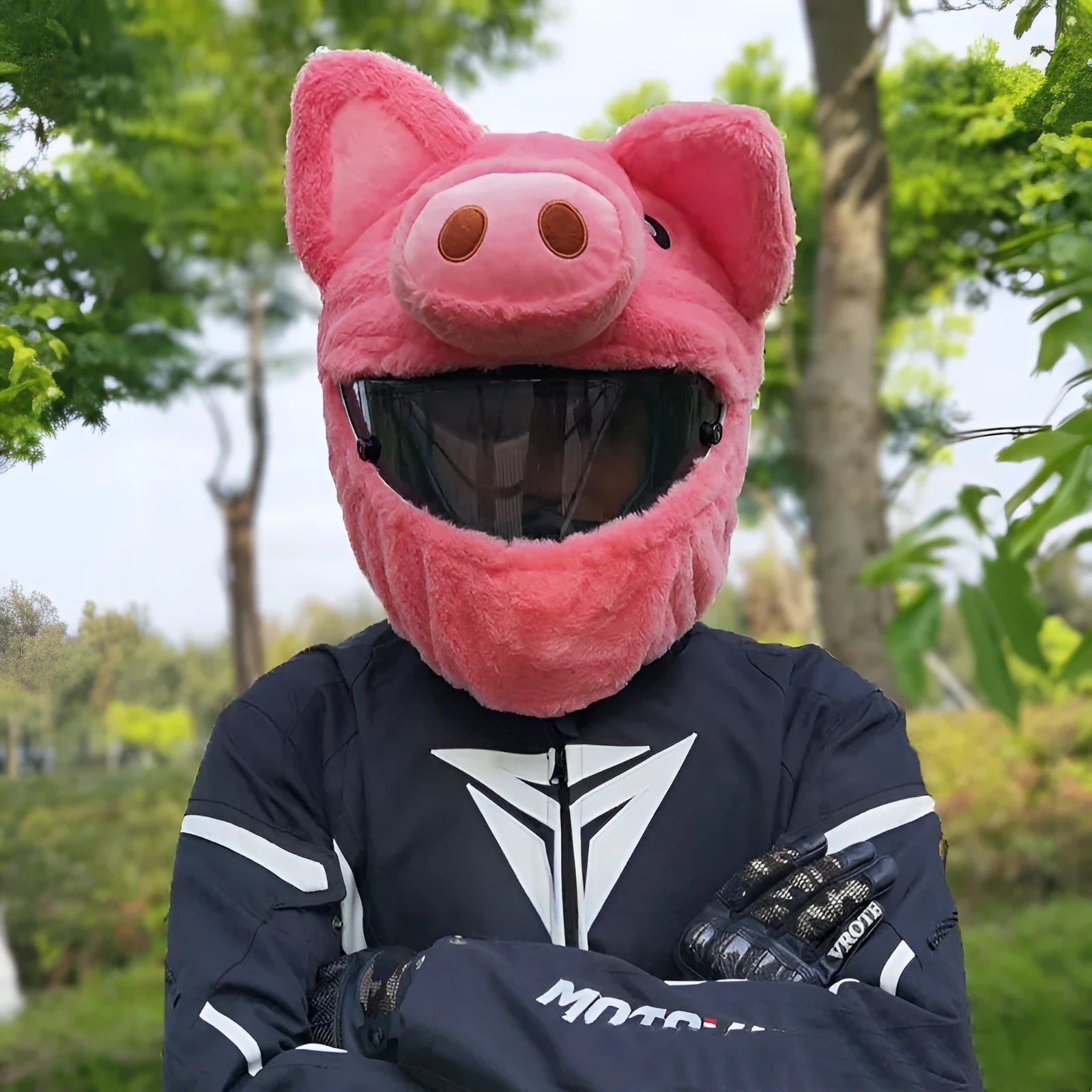 Pink pig cartoon plush motorcycle helmet protective hood made from pv velvet cloth
