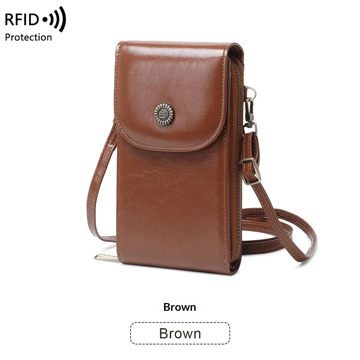 Anti-magnetic phone bag retro wax leather with stitching vertical square shape crossbody strap unisex