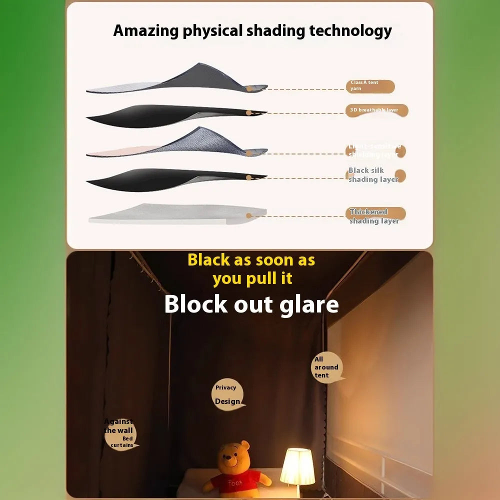 Grey integrated bed curtain and mosquito net set with complete enclosure design for 0.9 metre width beds