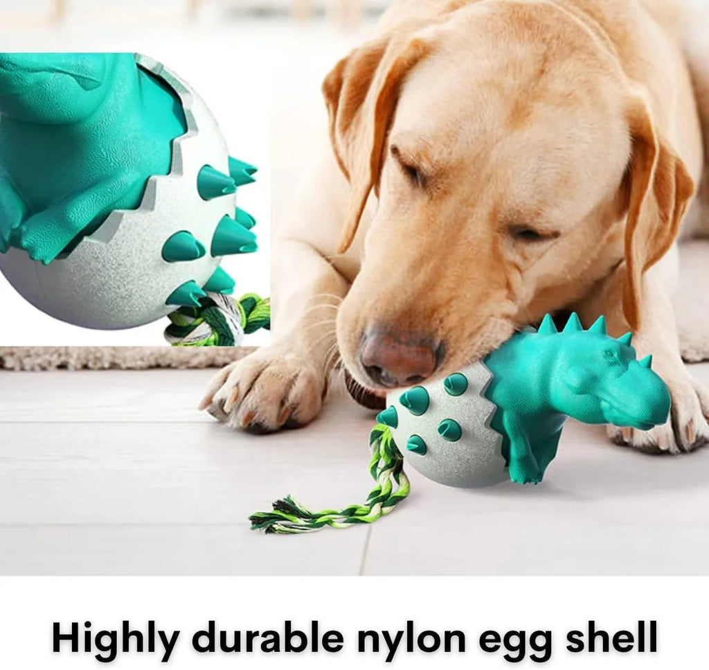 Dinosaur design blue rubber dog chew toy with rope for aggressive chewers