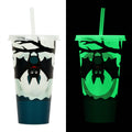 Halloween-themed luminous plastic straw cup with 720ml capacity and a red straw.