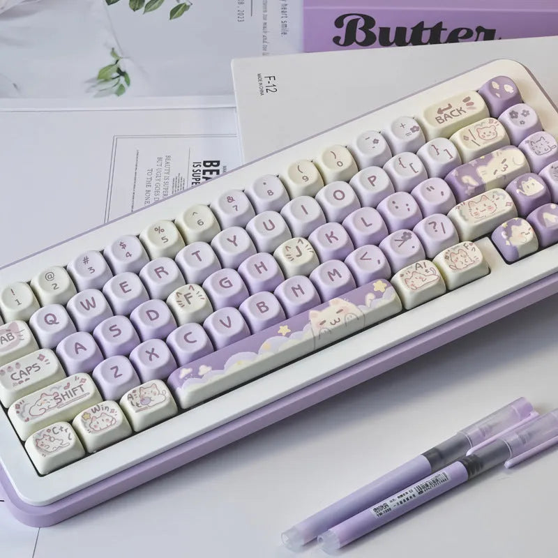 Sublimation PBT key cap set for Wooting keyboards, available in Taro Kitten Moa colour, with magnetic shaft adapter compatibility