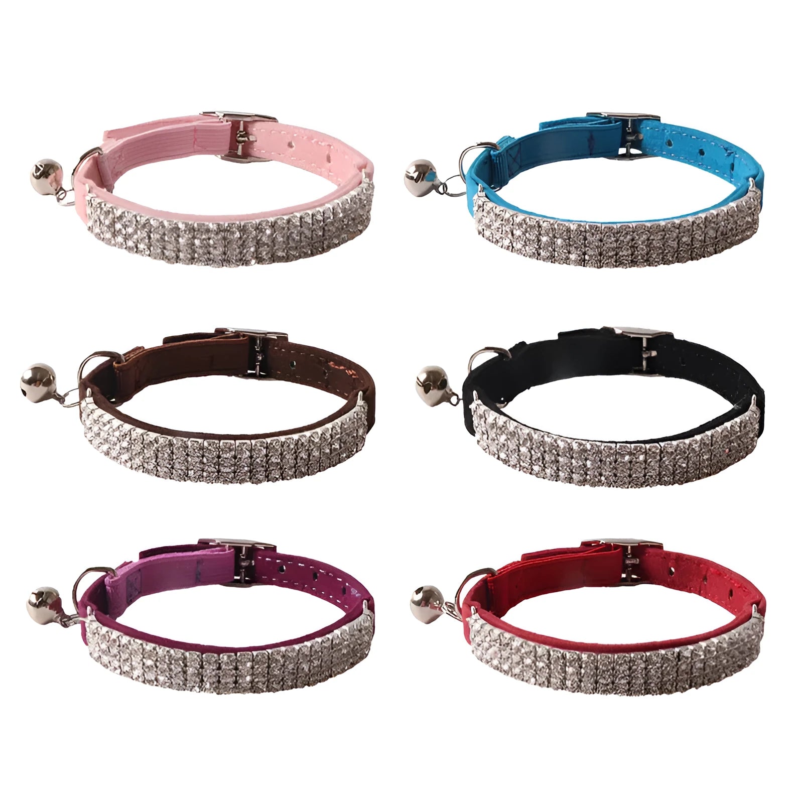 Flocked elastic buckle cat collar in six colour options measuring 28cm in length