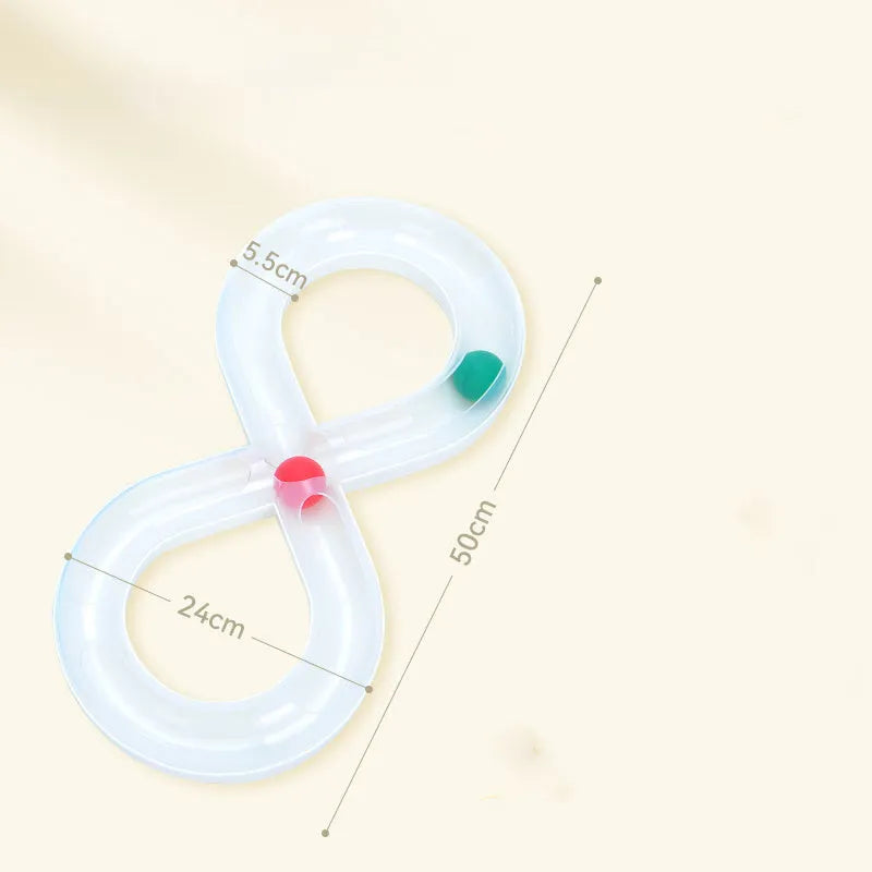 Blue and white cat turntable track toy with self-hi motion system and teasing wand