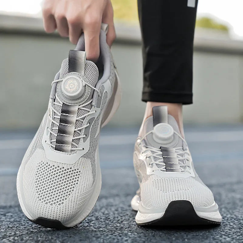 Rotating button running shoes in low-top design with buckle fastening and mesh upper