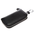 Men's handmade cow split leather zipper key case in solid colour with retro leather pattern