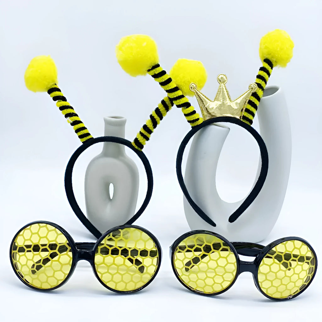Yellow fabric bee costume headband and glasses set for children's dress up parties