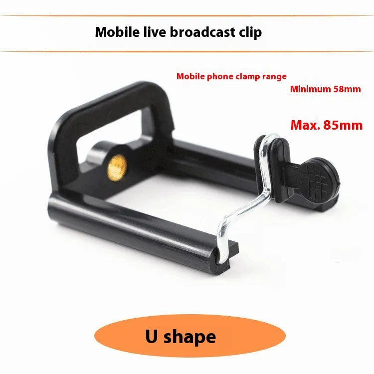 Black plastic U clip mobile phone holder for mounting smartphones on pipes and bars.