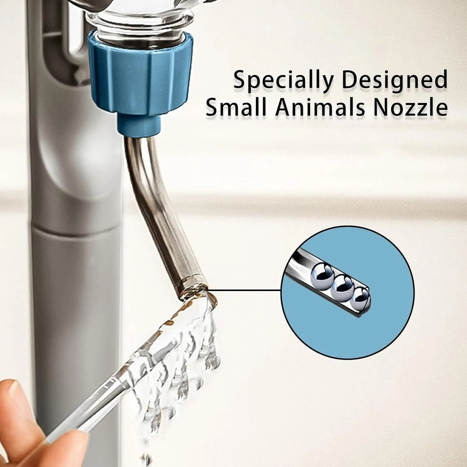 Blue small animal water bottle for cage with rotating nozzle and stainless steel ball