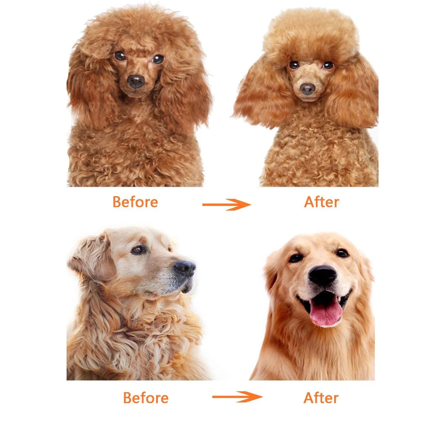 Red pet grooming comb with long and short stainless steel teeth and a plastic anti-slip handle.