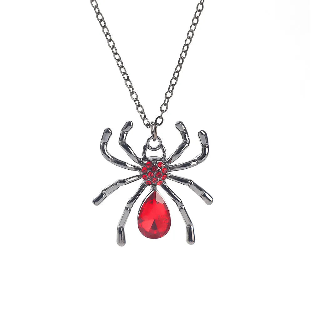 Dark style Halloween necklace with electroplated zinc alloy spider or bat pendant for Gothic costume wear
