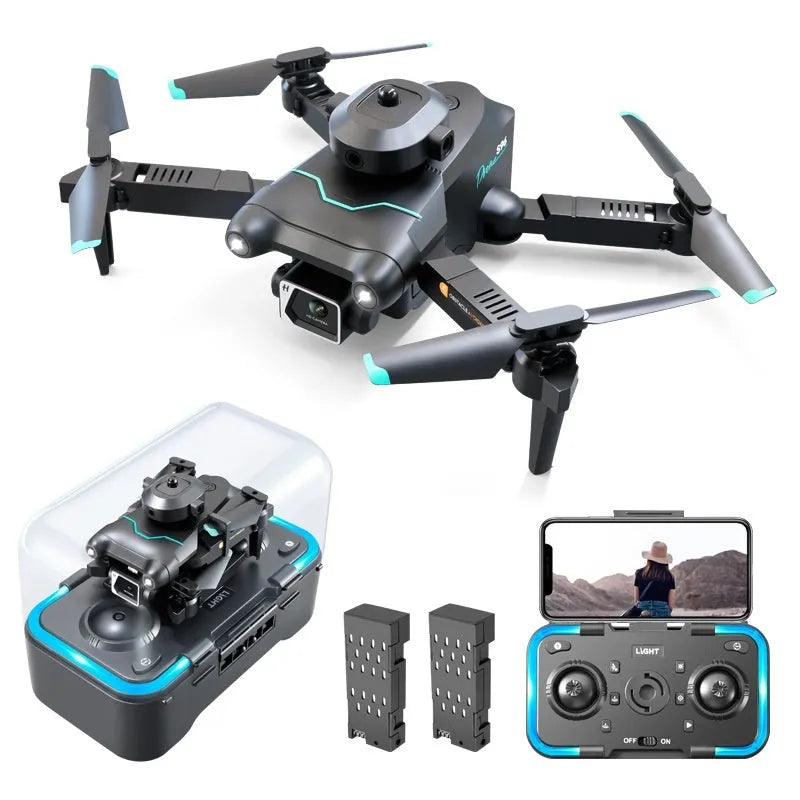 Black S96 obstacle avoidance drone with four-axis design and camera, measuring under 30cm for aerial photography