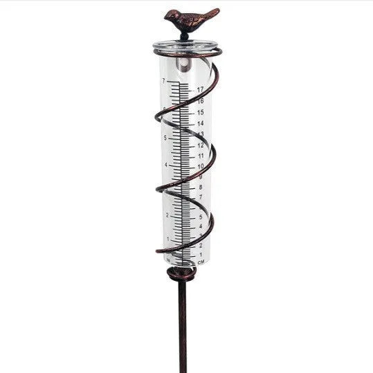Cast iron bird design glass rain gauge for garden precipitation measurement