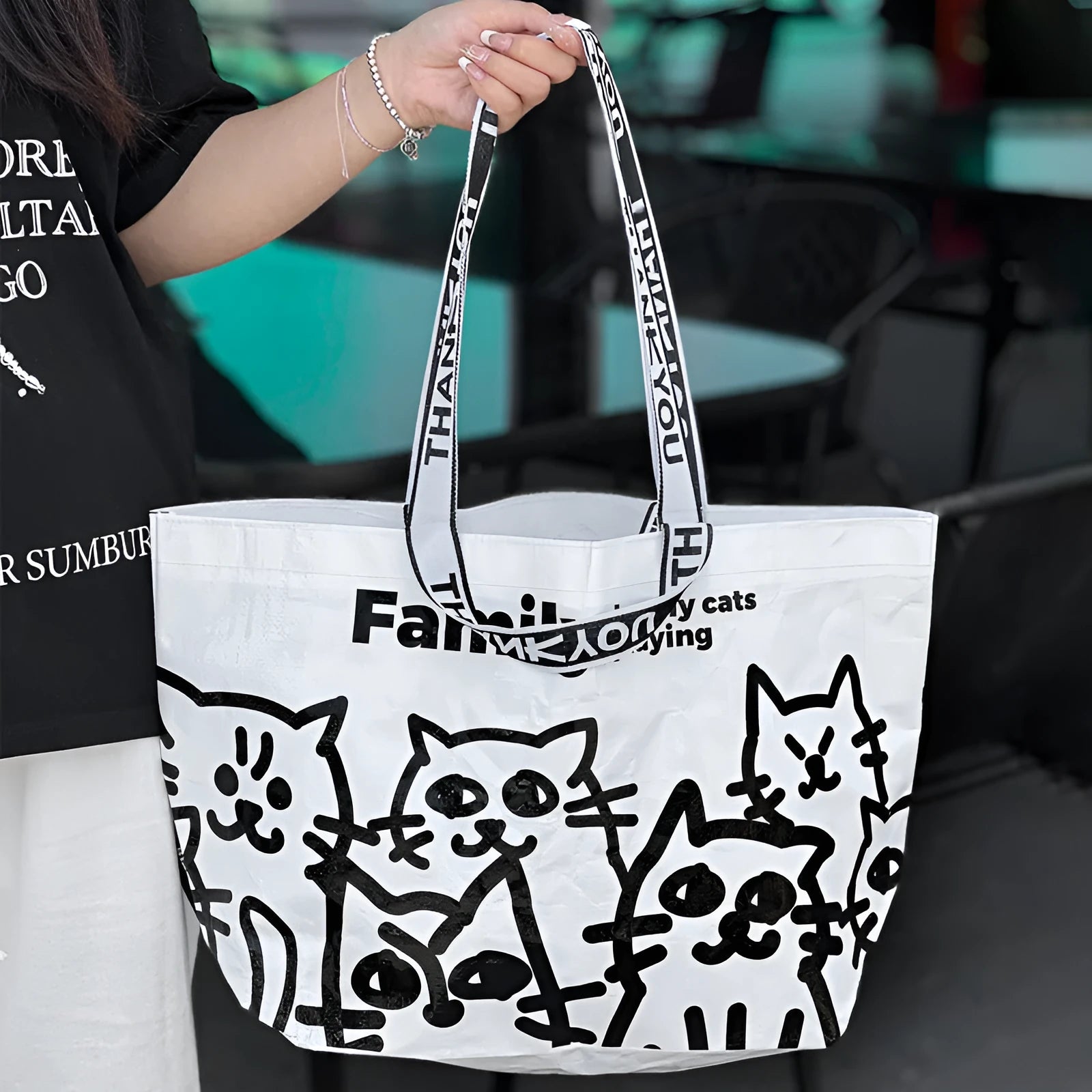 Green waterproof woven handbag with snakeskin pattern colour printing