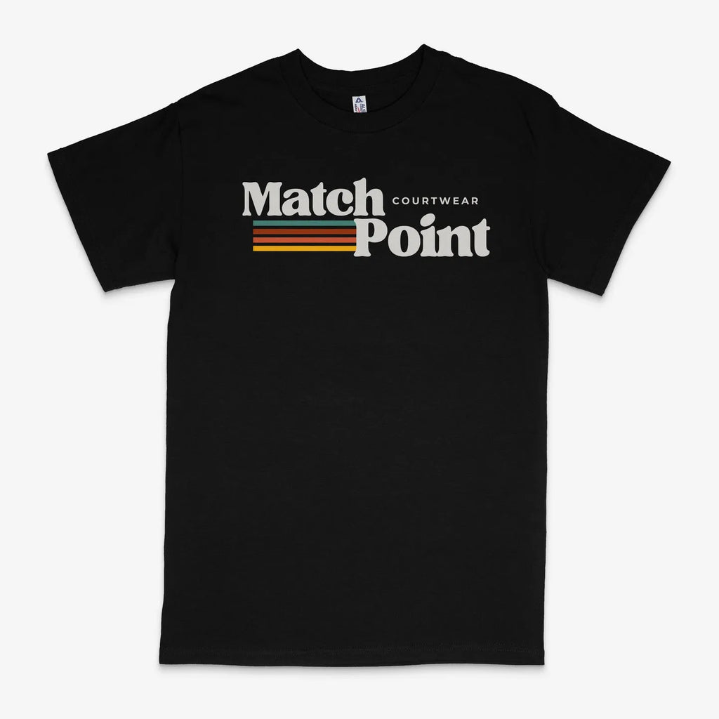Black men's t-shirt with a 3D digital printed text pattern, round neck, and short sleeves.