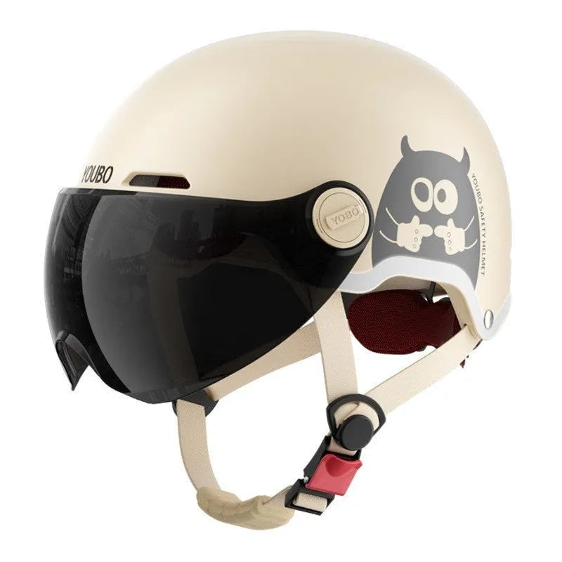 White ABS electric motorcycle helmet with sun protection short mirror for commuting