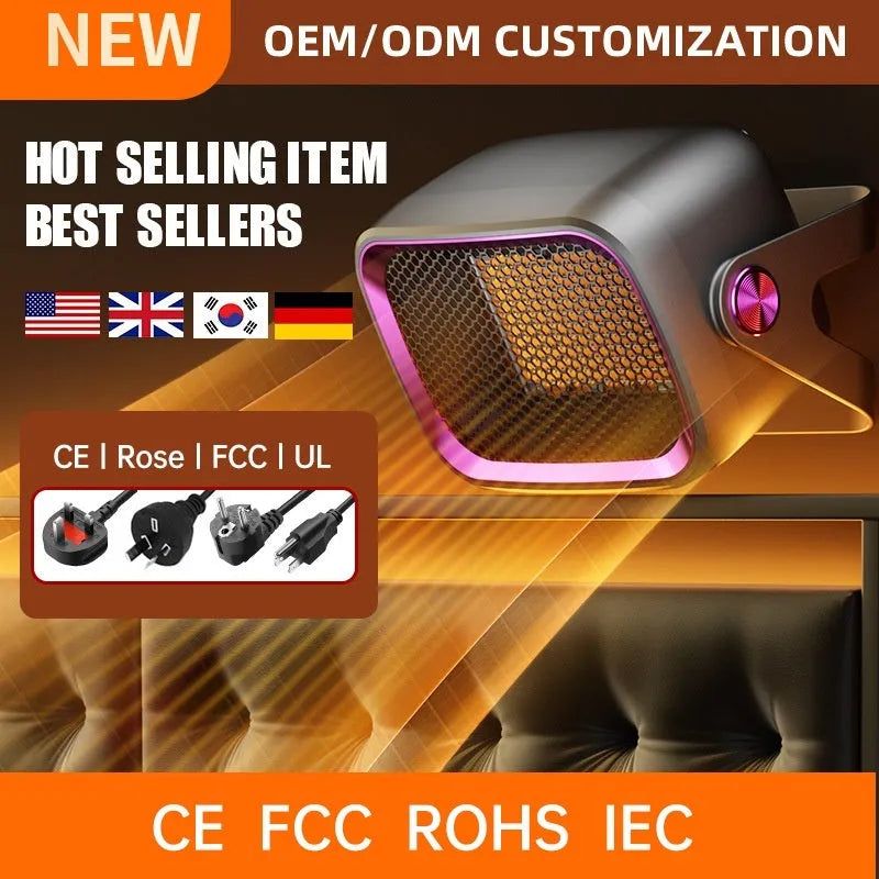 Compact grey desktop heater with rotating design and PTC ceramic heating for small rooms