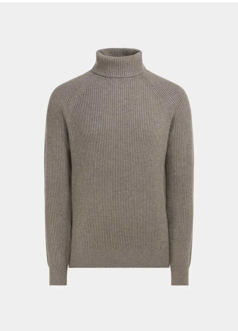 Men's cashmere high-neck knitted sweater in gray, long sleeve pullover, 100% cashmere