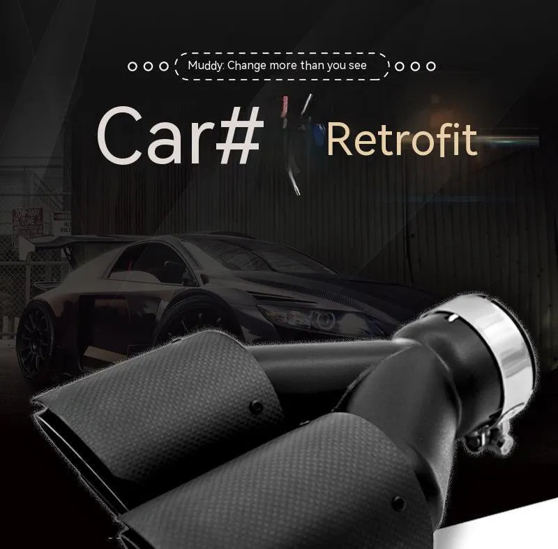 Black carbon fibre car exhaust pipe with double outlet tail nozzle, 250mm dimension