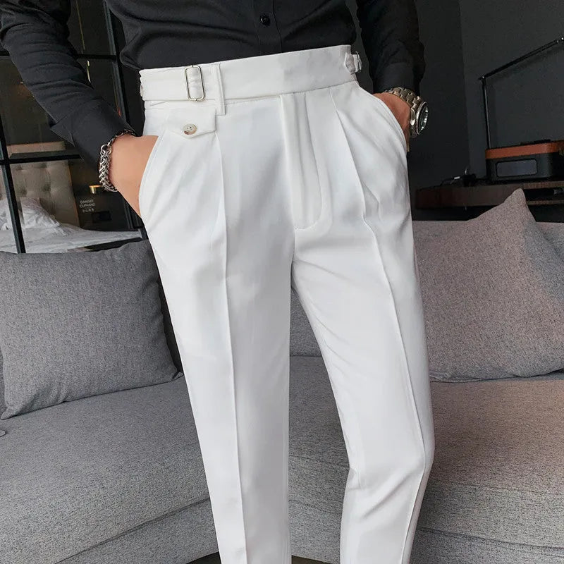 Straight leg casual trousers in polyester fibre available in multiple solid colours with 29-36 inch waist sizing