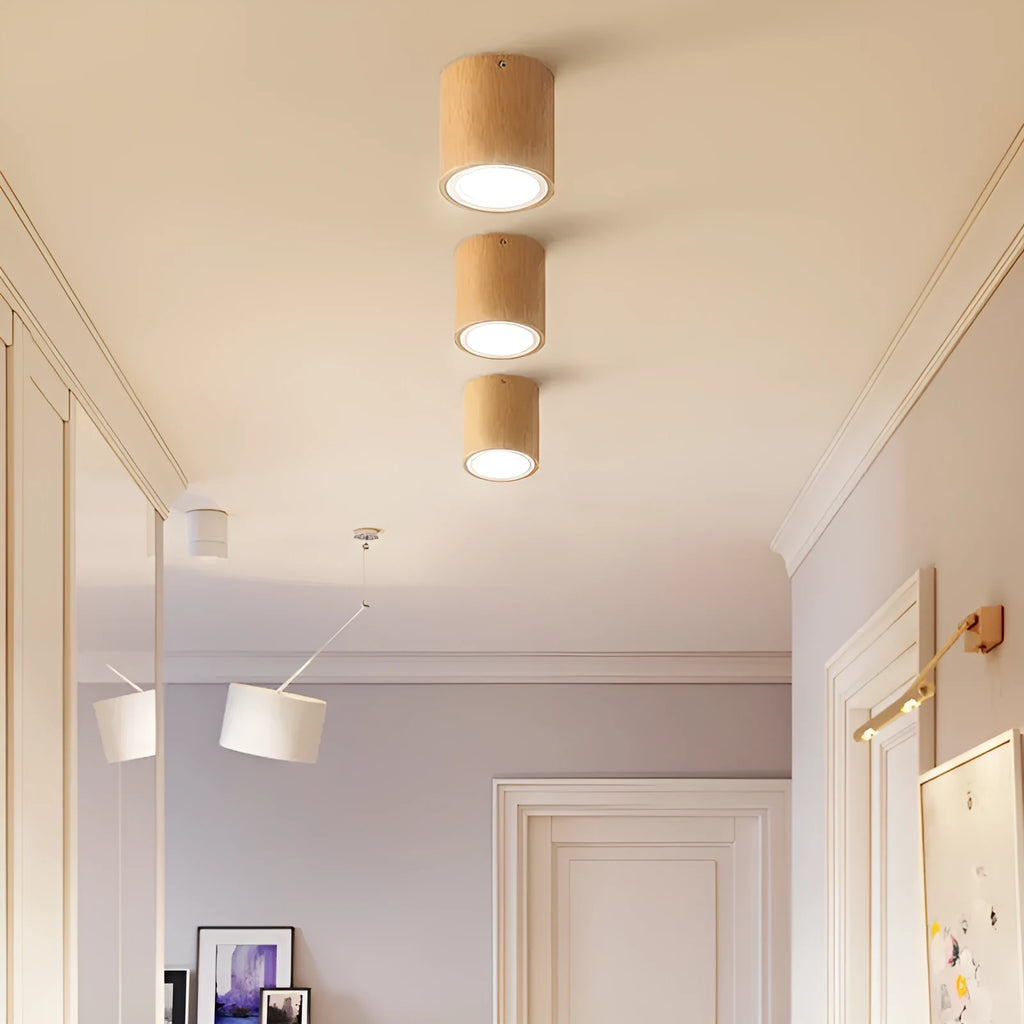 Modern solid wood surface mounted downlight for corridors in wood colour finish