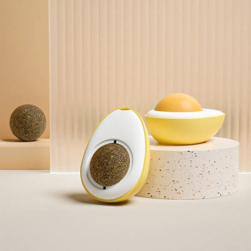 Interactive catnip ball toy in egg shapes for wall attachment and teeth cleaning