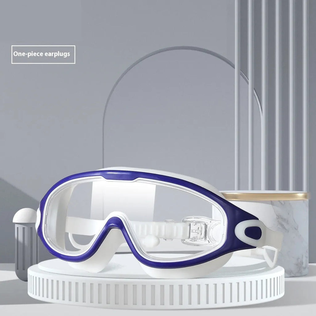 HD waterproof anti-fog plating swimming goggles with plain transparent large frame for adults
