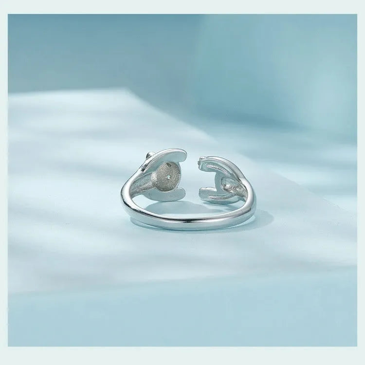 Sterling silver adjustable ring bracelet with panda animal design and white gold plating