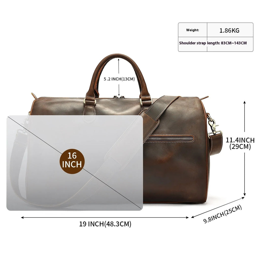 Genuine leather men's crossbody bag with vintage design and large 48.3cm width dimensions