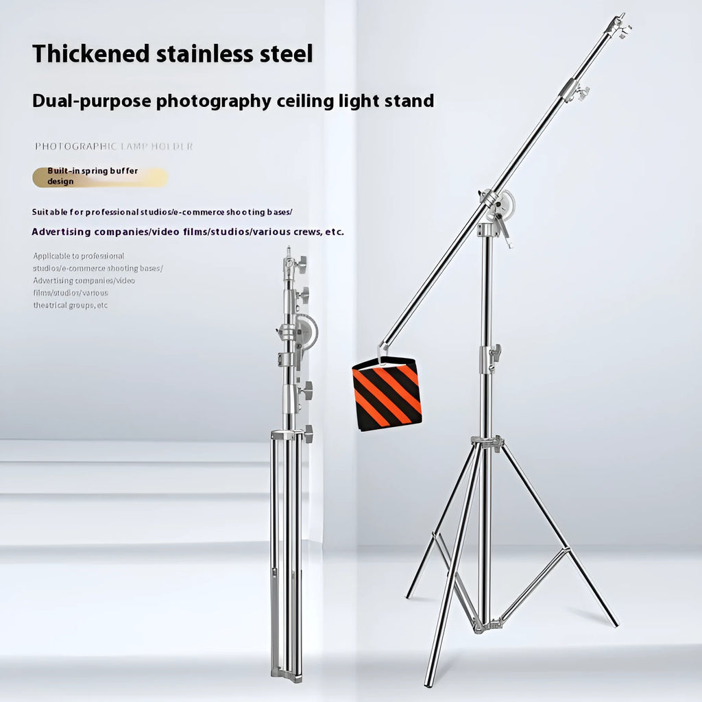 Silver stainless steel cross-arm ceiling lamp rack showing extended height