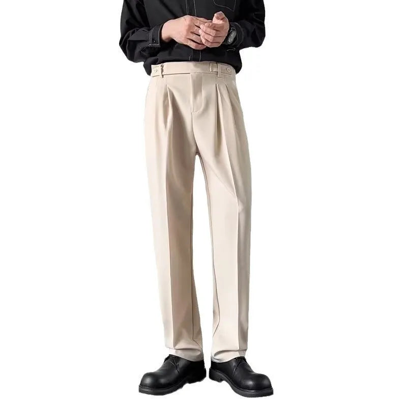 Men's straight leg loose fit trousers in apricot and black colour options