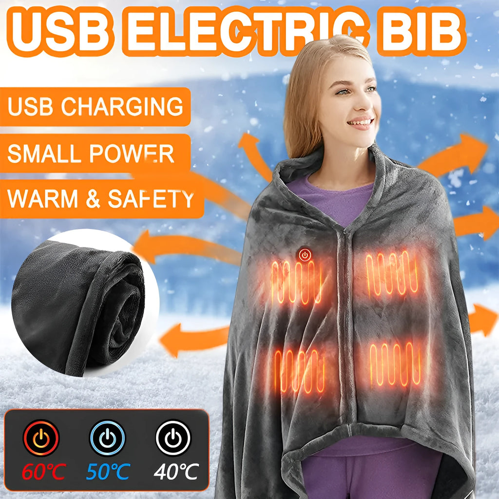 Dark grey USB heated blanket shawl made of coral fleece with controller, 150x85cm