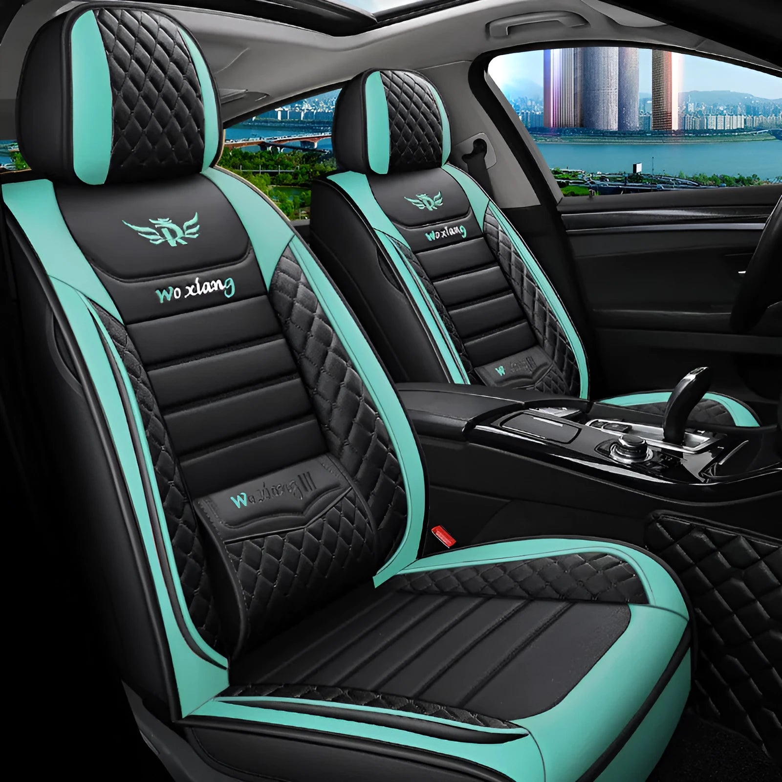 Red leather car seat cushion with high elastic sponge filling, shown on a car seat.