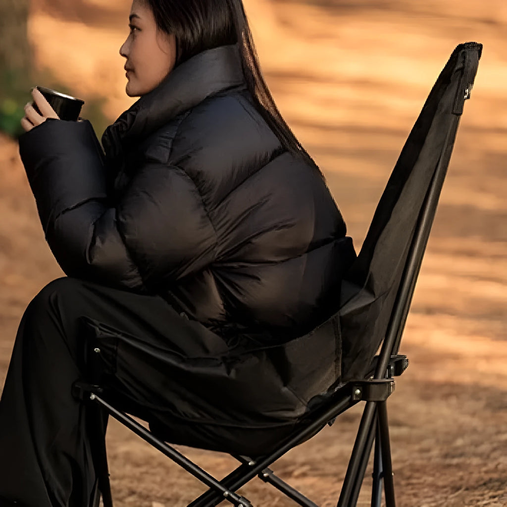 Night black Oxford cloth portable camping recliner folding chair in moon chair style