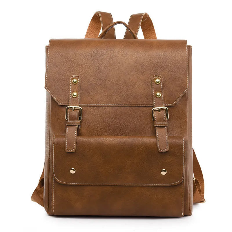 Korean retro style simple backpack in soft PU material showing ventilation features